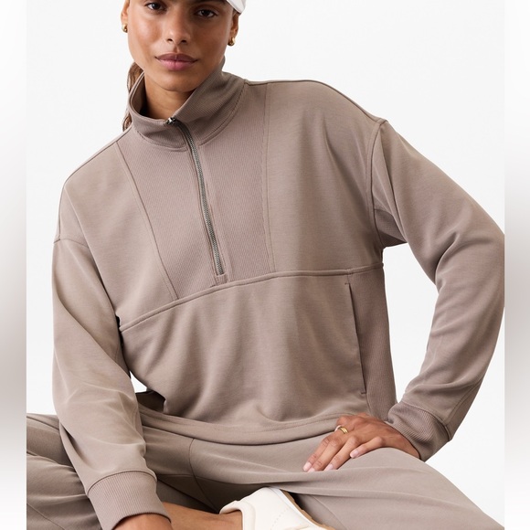 Athleta Tops - Athleta Seasoft Rib 1/4 Zip Popover Sweatshirt Top Pyrite Sz Medium